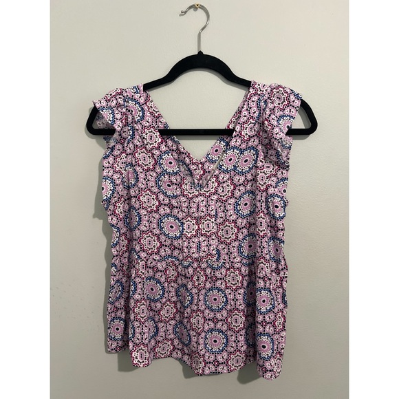 Loft Mosaic Flutter Peplum Top Women’s Small Petite Multicolor Flowy Blouse - Picture 3 of 10